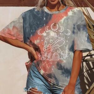 NEW Mushroom Tie Dye Print Short Sleeve Shirt